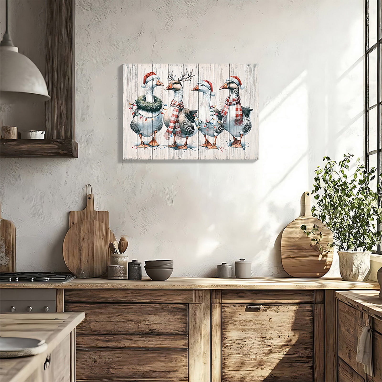 Framed Vintage Duck Wall Art Print, Christmas with Ornaments Watercolor Canvas Poster Wall Decor, Country Wildlife Bird Illustration for Farmhouse Living Room Kitchen Bedroom Decor 20x28 Inch