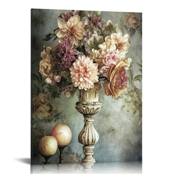 Framed Vintage Floral Wall Art - 3D Textured Antique Colorful Flowers Oil - Pictures Canvas Painting Classical Botanical Art Wall Decor for Living Room Bedroom Office Decor