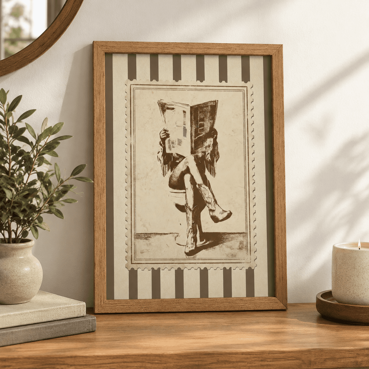 Rustic Boots Framed Vintcowgirl Funny Bathroom Canvas Wall Art Retro Style Western ...