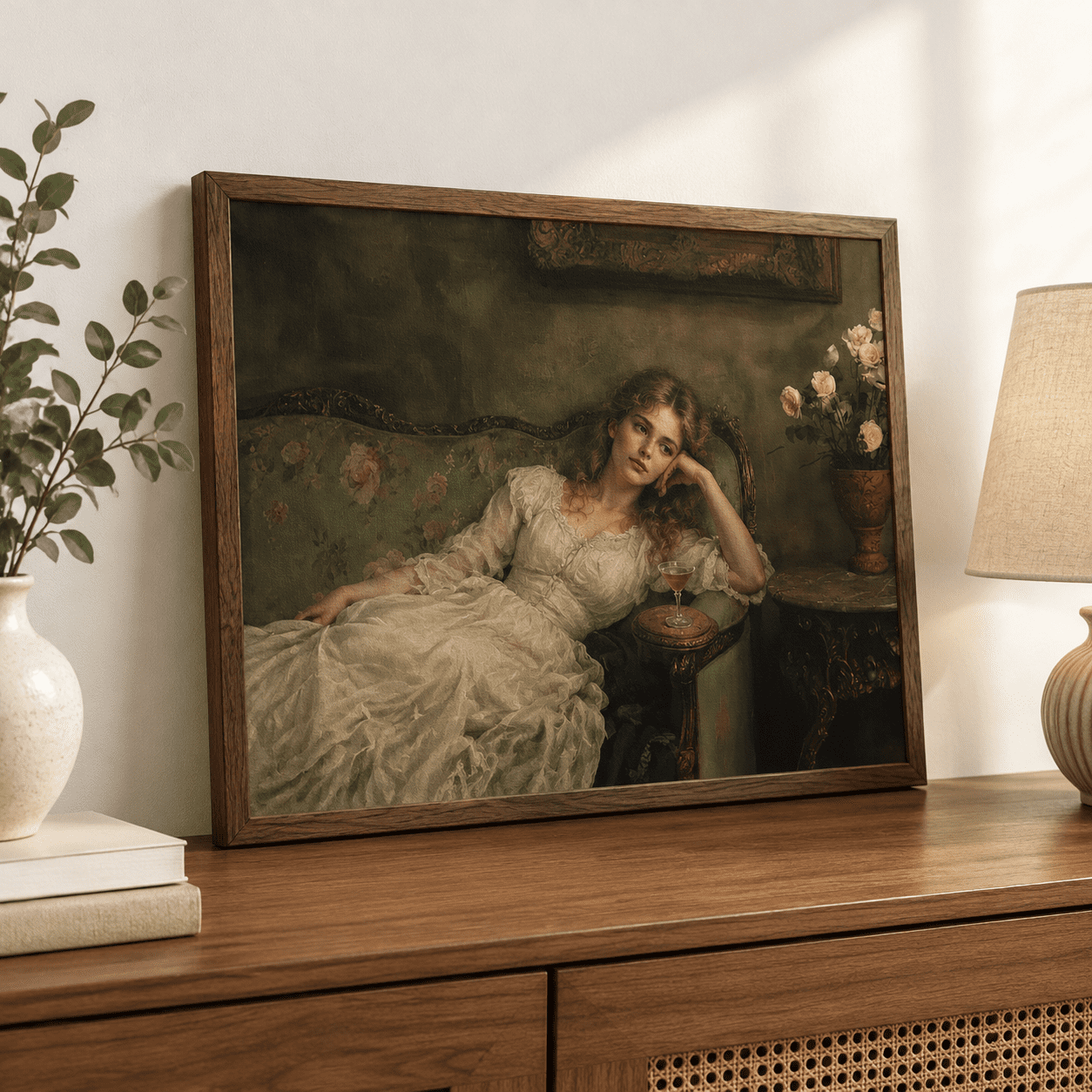 Framed Vintvictorian Wall Art Moody Woman Reclining On Sofa Canvaser ...