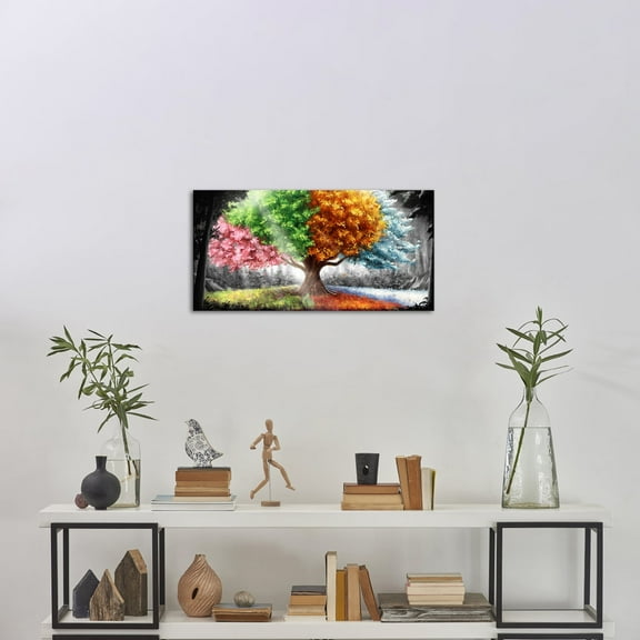 Framed Wall Art Clearance Four Seasons Tree Picture 1 Panel Spring Summer Autumn Winter Tree Painting Artwork for Dining Room Kitchen Home Decor Ready to Hang