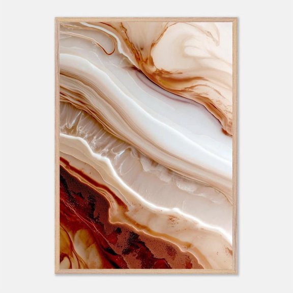 Framed Wall Art Poster - Abstract Epoxy Resin Stone Look Print in Warm Beige Cream with Wooden Frame for Living Room Decor, 16x20 Inch