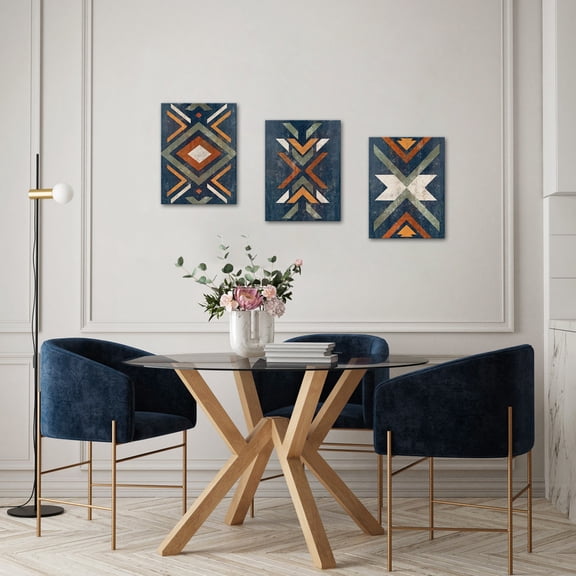 Framed Wall Art Print Set Geometric Orange and Green Angles and Lines Pattern Abstract Shapes Digital Art Modern Art Chic Ultra for Living Room, Bedroom, Office - 12"x16"x3 Pcs