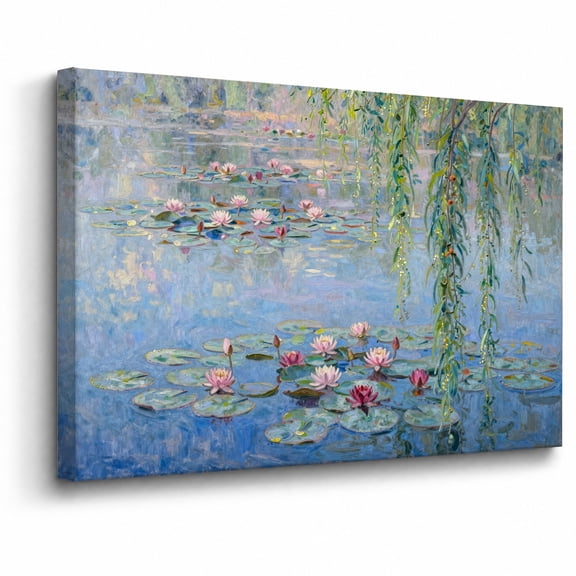 Framed Water Lily Pond Canvas Wall Art Decor Flower Green Leaf Impressionism Lake Botanical abstract canvas print for bathroom bedroom living room
