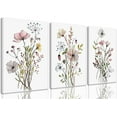 thumbnail image 1 of Framed Wildflower Canvas Wall Art Pink Watercolor Botanical Floral Poster Prints Set of 3 Modern Minimalist Flower Pictures Home Decor Painting Bedroom Bathroom Living Room 12"x16", 1 of 7