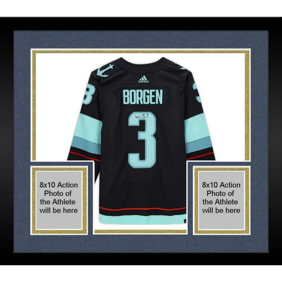 Framed Will Borgen Seattle Kraken Autographed Navy Adidas Authentic Jersey with Inaugural Season Jersey Patch - Fanatics Authentic Certified