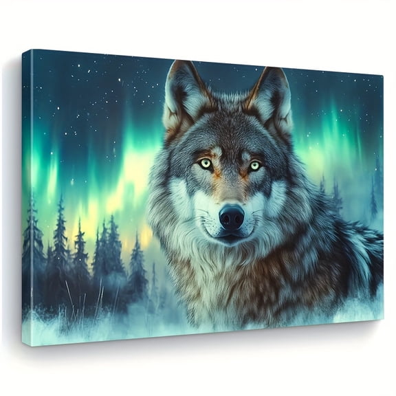 Framed Wolf King Canvas Wall Art - Majestic Print Suitable for Home & Office Decor, Horizontal Wood Frame Wolf, Ideal for, Bedroom, Bachelorette Party Gift, Winter/Spring Decorative Artwork