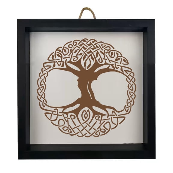 Framed Wood Sign Wall Art Home Desk Decor Gift Celtic Tree Of Life Irish (Black Frame)