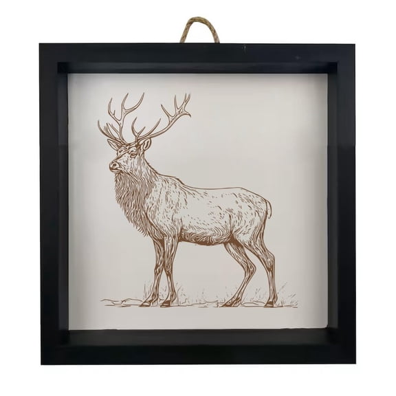Framed Wood Sign Wall Art Home Desk Decor Gift Elk (Black Frame)