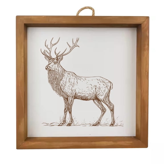 Framed Wood Sign Wall Art Home Desk Decor Gift Elk (Brown Frame)