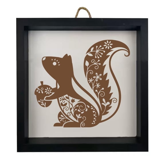 Framed Wood Sign Wall Art Home Desk Decor Gift Fancy Squirrel (Black Frame)