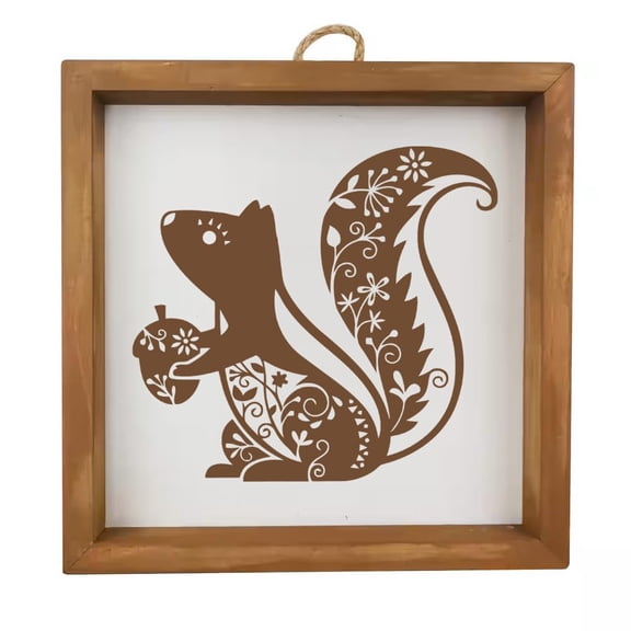 Framed Wood Sign Wall Art Home Desk Decor Gift Fancy Squirrel (Brown Frame)