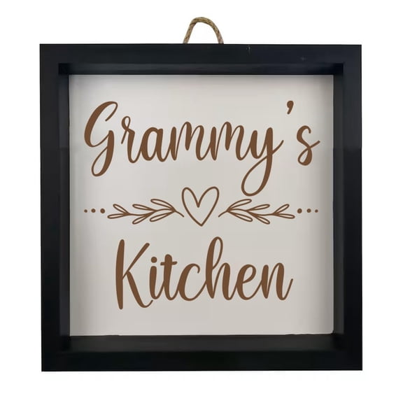 Framed Wood Sign Wall Art Home Desk Decor Gift Grammy's Kitchen Heart Grandmother (Black Frame)