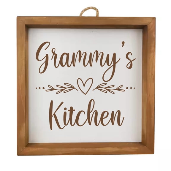 Framed Wood Sign Wall Art Home Desk Decor Gift Grammy's Kitchen Heart Grandmother (Brown Frame)
