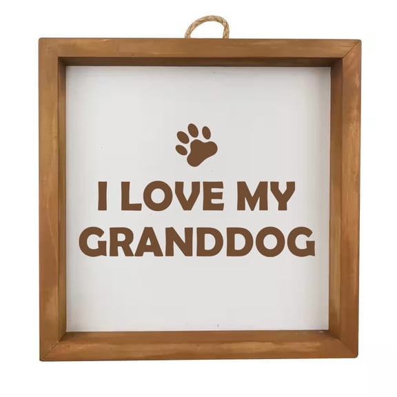 Framed Wood Sign Wall Art Home Desk Decor Gift I Love My Granddog Grandparent Of Dog Grandpa Grandma (Brown Frame)
