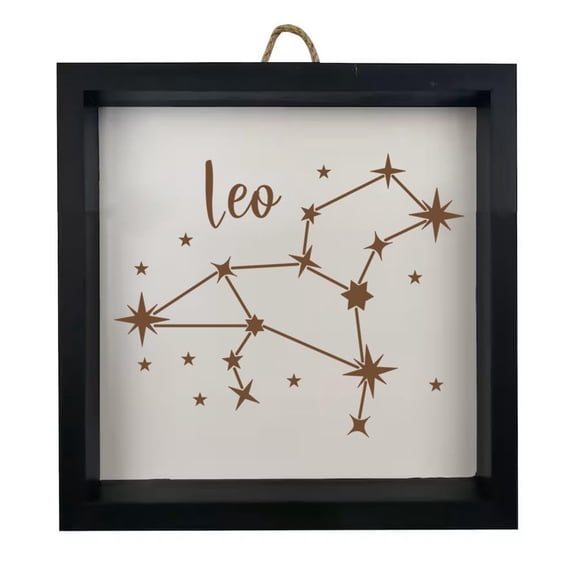 Framed Wood Sign Wall Art Home Desk Decor Gift Leo Star Zodiac Horoscope Constellation (Black Frame)