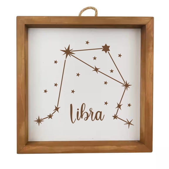 Framed Wood Sign Wall Art Home Desk Decor Gift Libra Star Zodiac Horoscope Constellation (Brown Frame)