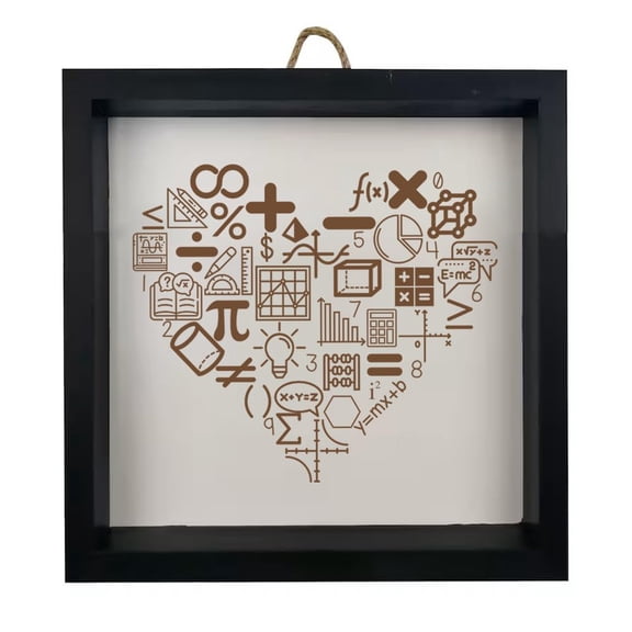 Framed Wood Sign Wall Art Home Desk Decor Gift Math Heart Math Teacher (Black Frame)