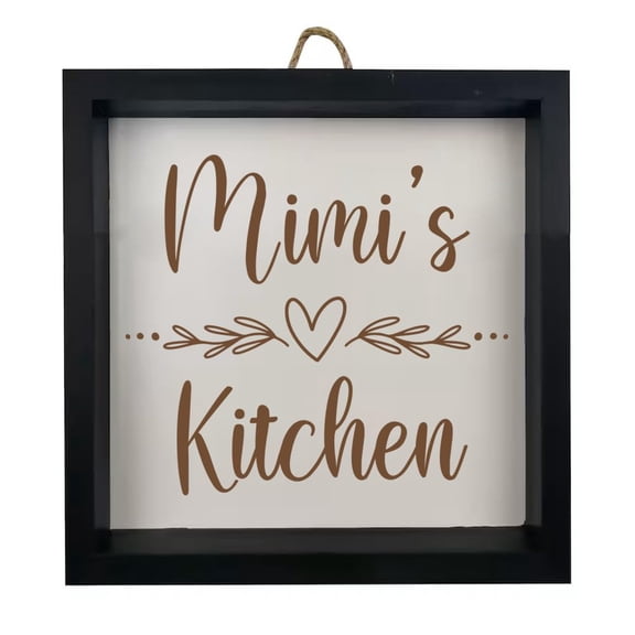 Framed Wood Sign Wall Art Home Desk Decor Gift Mimi's Kitchen Heart Grandmother (Black Frame)