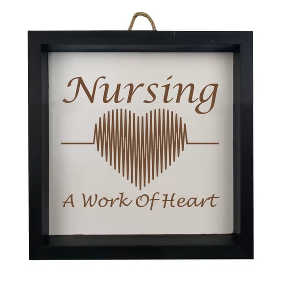 Framed Wood Sign Wall Art Home Desk Decor Gift Nursing A Work Of Heart Nurse (Black Frame)