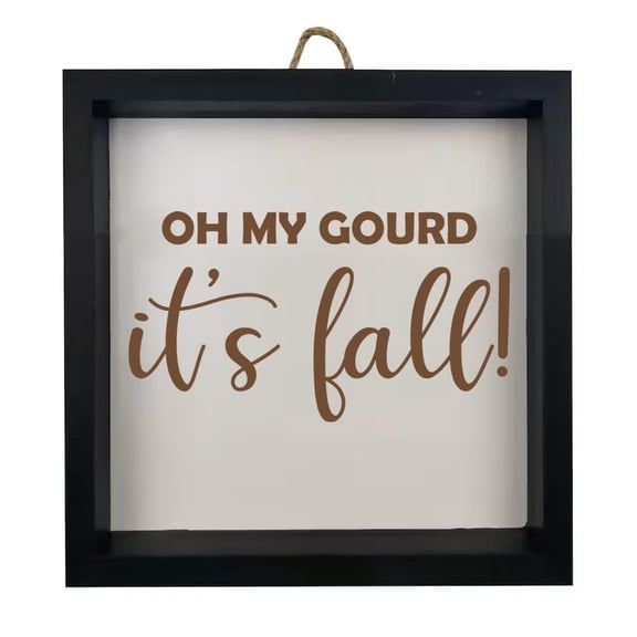 Framed Wood Sign Wall Art Home Desk Decor Gift Oh My Gourd It's Fall Funny Thanksgiving (Black Frame)