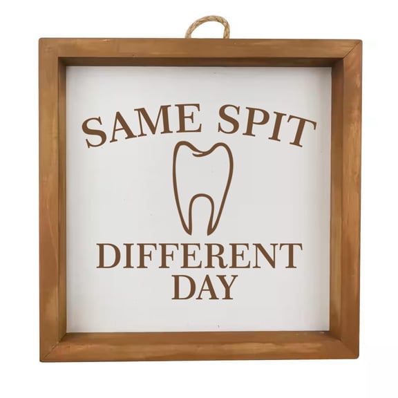 Framed Wood Sign Wall Art Home Desk Decor Gift Same Spit Different Day Funny Dentist Dental Assistant Hygienist (Brown Frame)