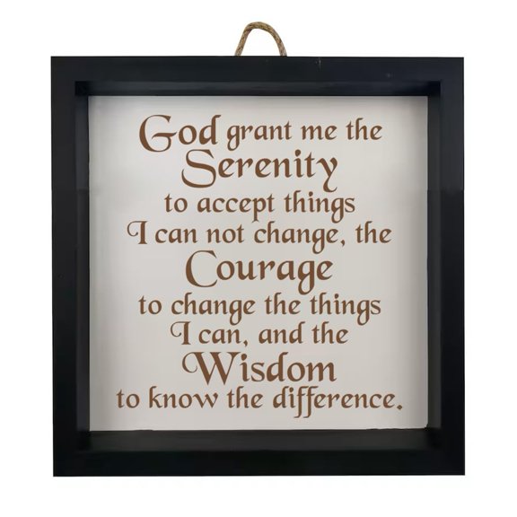 Framed Wood Sign Wall Art Home Desk Decor Gift Serenity Quote (Black Frame)