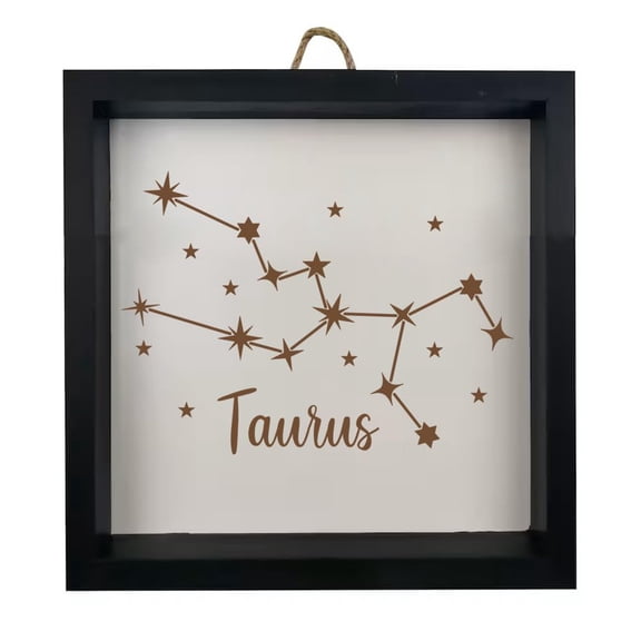 Framed Wood Sign Wall Art Home Desk Decor Gift Taurus Star Zodiac Horoscope Constellation (Black Frame)