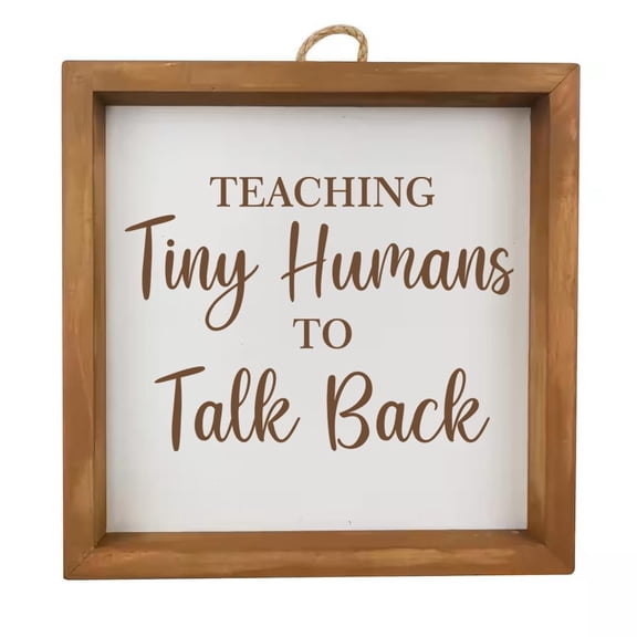Framed Wood Sign Wall Art Home Desk Decor Gift Teaching Tiny Humans To Talk Back Pediatric Speech Language Pathologist SLP Child Speech Therapist (Brown Frame)