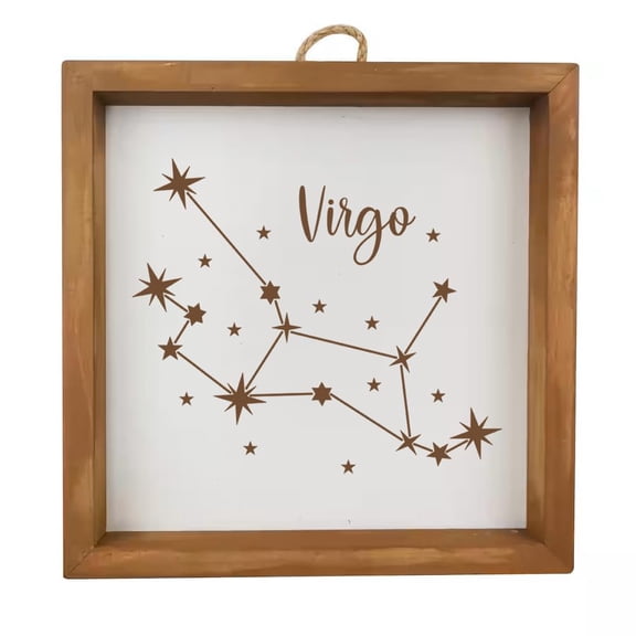 Framed Wood Sign Wall Art Home Desk Decor Gift Virgo Star Zodiac Horoscope Constellation (Brown Frame)