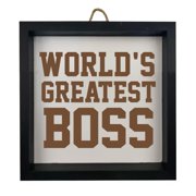 Framed Wood Sign Wall Art Home Desk Decor Gift Worlds Greatest Boss Black Frame