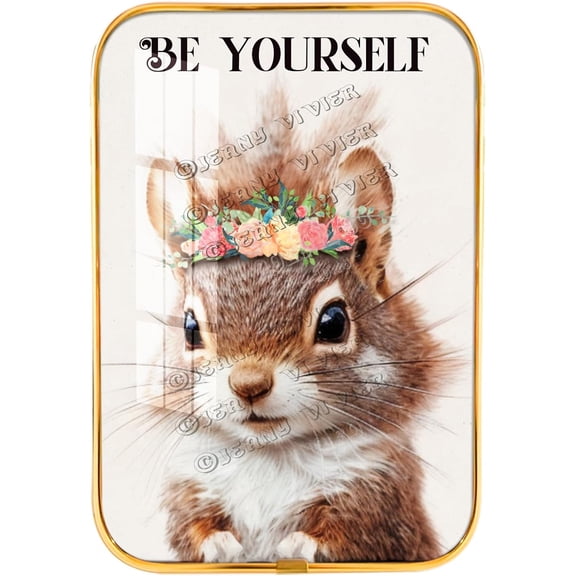 Framed Wooden Wall Art Squirrel Woodland Nursery Wall Art Prints Cute Squirrel Prints Crystal Porcelain Painting for Baby Kids Room Home Decor, Squirrel Gifts Gold Framed Art 12x8 inches