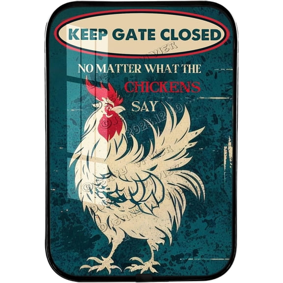 Framed Wooden Wall Arts Chicken Warning Sign Danger Keep Gate Closed, Funny Gag Gifts for Chicken Fan Lovers, Chickens Crystal Porcelain Painting Black Framed Art 12x8 inches