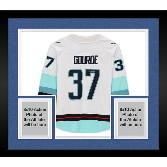 Framed Yanni Gourde Seattle Kraken Autographed White Adidas Authentic Jersey with Inaugural Season Jersey Patch - Fanatics Authentic Certified