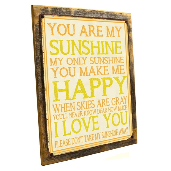 Framed You Are My Sunshine 9"x12" Metal Sign, Wall Decor for Vacation Home, Hand-Crafted from reclaimed materials