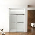 thumbnail image 1 of Frameless Adjustable 56"-60"W x 76"H Double Sliding Shower Door, 10mm Tempered Glass with Square Rail & Double-Sided Easy Clean Coating, Brushed Nickel Finish with Buffered Glide System, 1 of 9