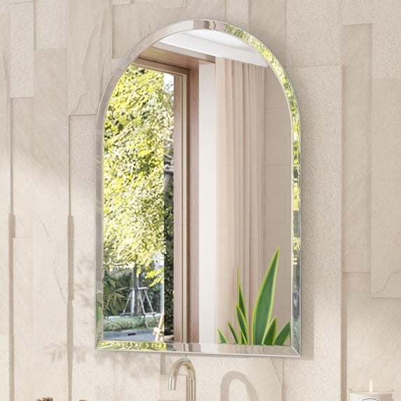 Frameless Arch Mirror, 28" x 40" Bathroom Wall Mirror with Beveled Edge, Modern Decorative Vanity Mirrored for Living Room, Entryway, Bedroom | 1/4-Inch Shatterproof Glass