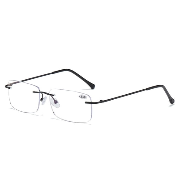 Frameless BIFOCAL Black Reading Glasses 4.00 for Men and Women, Rectangle Presbyopic glasses, Rimless Blue Light Blocking Readers +4.00