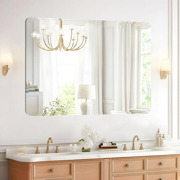 Frameless Bathroom Mirrors for Over Sink,Wall Mounted Vanity Mirror 18x24in,Rounded Rectangle Mirror Frameless with Polished Edge for Bedroom,Living Room,Entryway,Shatterproof (Horizontal/Vertical)