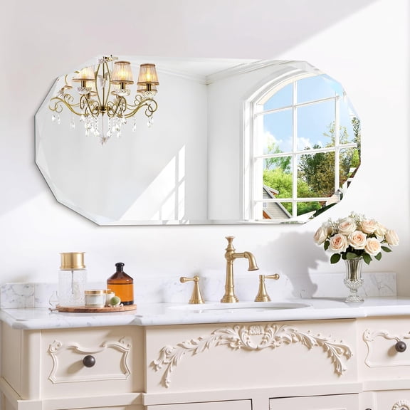 Frameless Beveled Edge Oval Mirror 20 in L x 40 in W