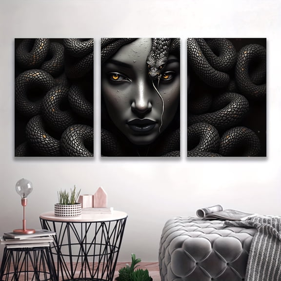 Frameless Canvas Art Featuring Glamorous Women with a Snake Design, Perfect for Adding a Mysterious And Elegant Touch to Your Living Room, Office, Or Bedroom. Ideal As Gifts for Birthdays, Holidays,