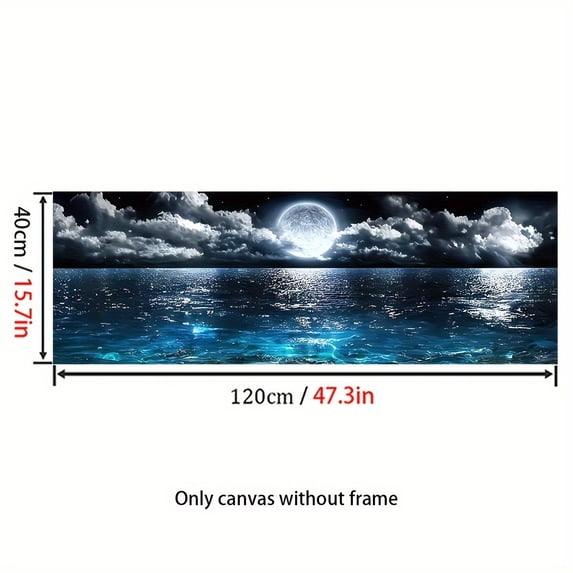 Frameless Canvas Art Print - Dreamy Ocean and Moonlit Sky, Modern Home Decor, High-Definition Wall Art, Suitable for Living Room, Bedroom, Office, Peaceful Night Scene, Large Canvas Wall Art