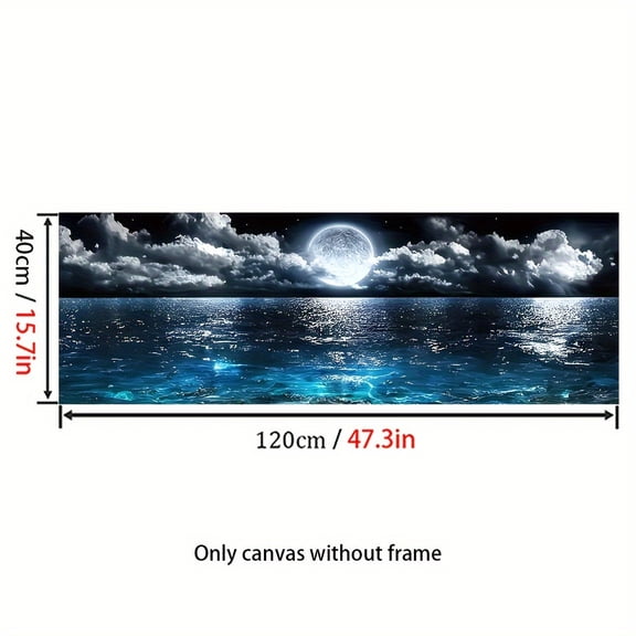 Frameless Canvas Art Print - Dreamy Ocean and Moonlit Sky, Modern Home Decor, High-Definition Wall Art, Suitable for Living Room, Bedroom, Office, Peaceful Night Scene, Large Canvas Wall Art