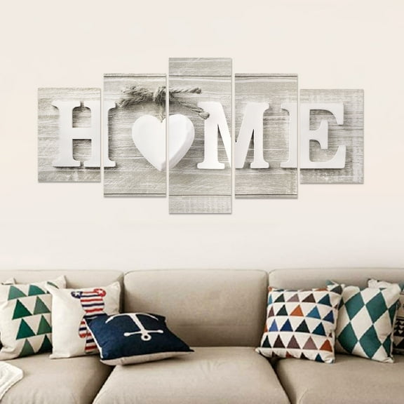 Frameless Canvas Home Sign, EEEkit 5 in 1 Concise Decorative Wall Hanging Decor, Rustic Farmhouse Wall Art Decor Letters for Living Room Bedroom Kitchen Entryway Decoration Housewarming Gift