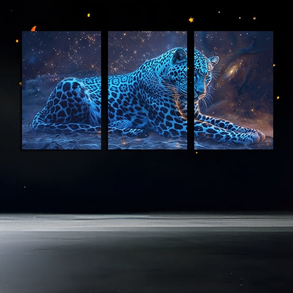 Frameless Canvas Painting 3-Piece Set Canvas Wall Art Wall Decoration Suitable for Bedroom Living Room, Home Decoration Beautiful Blue Leopard