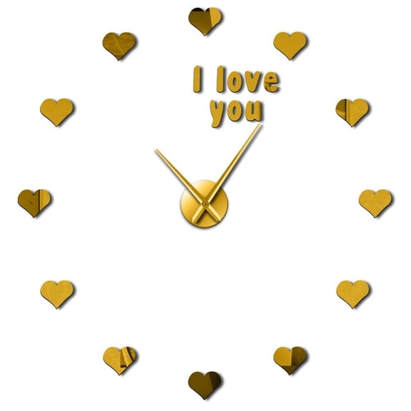 Frameless Confession I Love You Loving Heart 3D DIY Wall Clock Valentine Gift Simple Modern Wall Art Decor Acrylic Clock Watch(Gold,27inch)