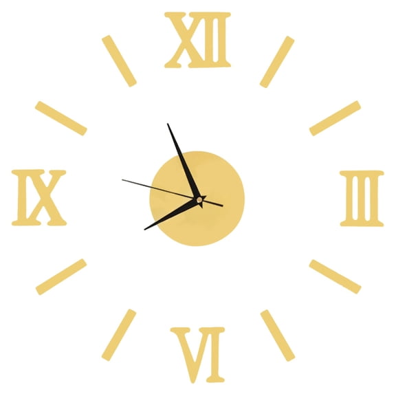 Frameless DIY Wall Clock, Large Modern 3D Roman Numerals Clock, Self Adhesive Wall Sticker Decor for Living Room, Bedroom, Office, and Home Decoration
