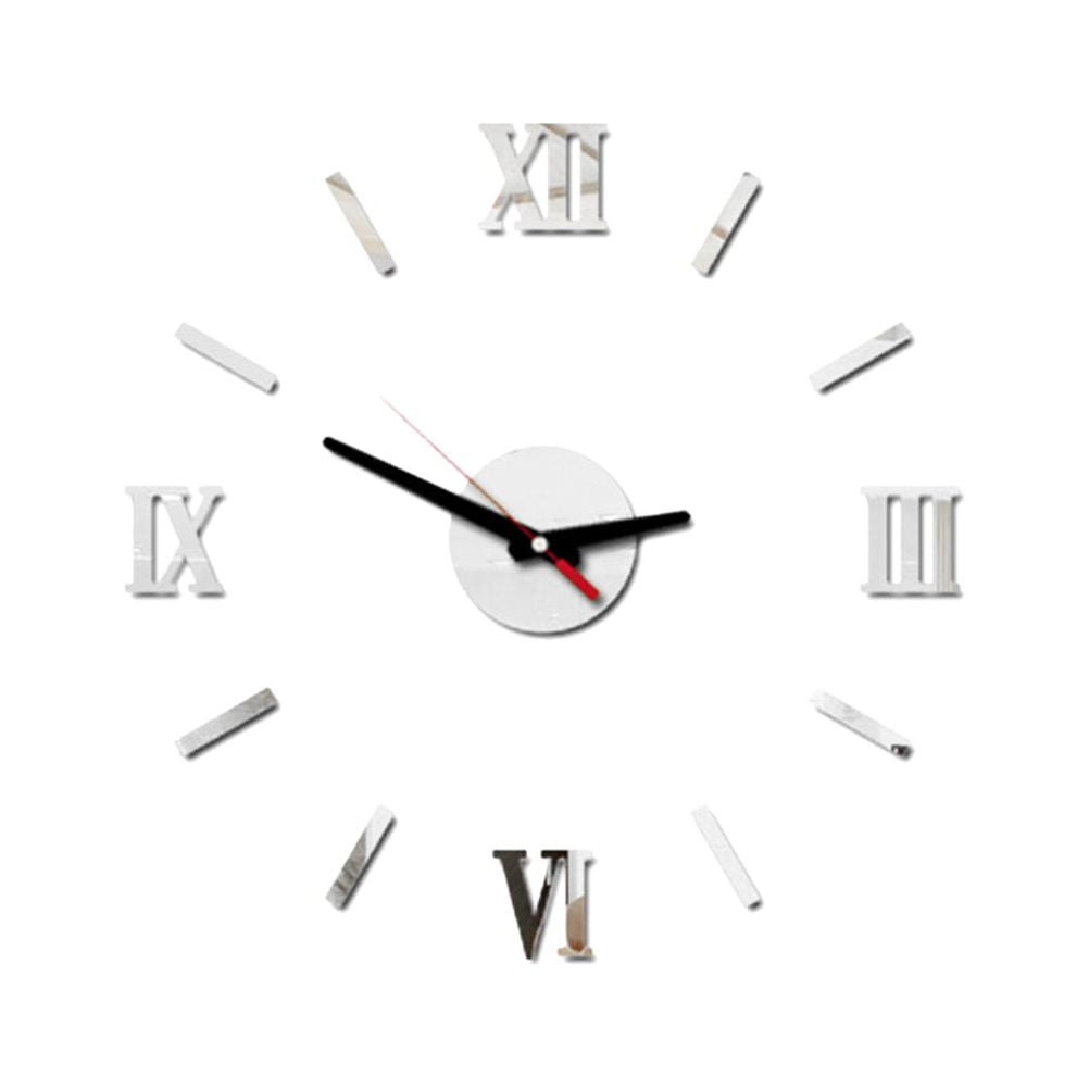 Frameless DIY Wall Clock Roman Numbers Adhesive Modern Art Wall Clock