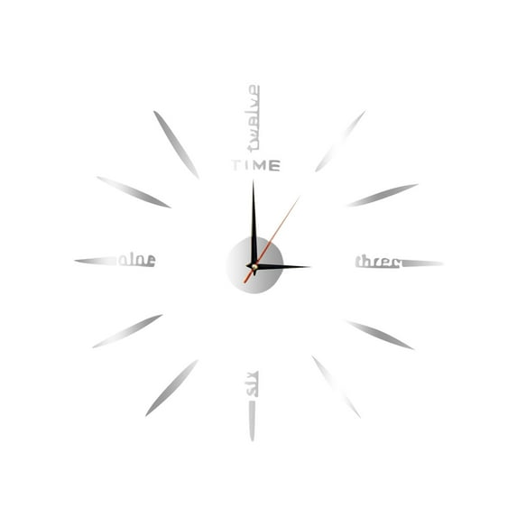 Frameless DIY Wall Clock with Acrylic Mirror Finish, Sticker Digital Clock Kit for Home Decor, No Drill Needed,Silver