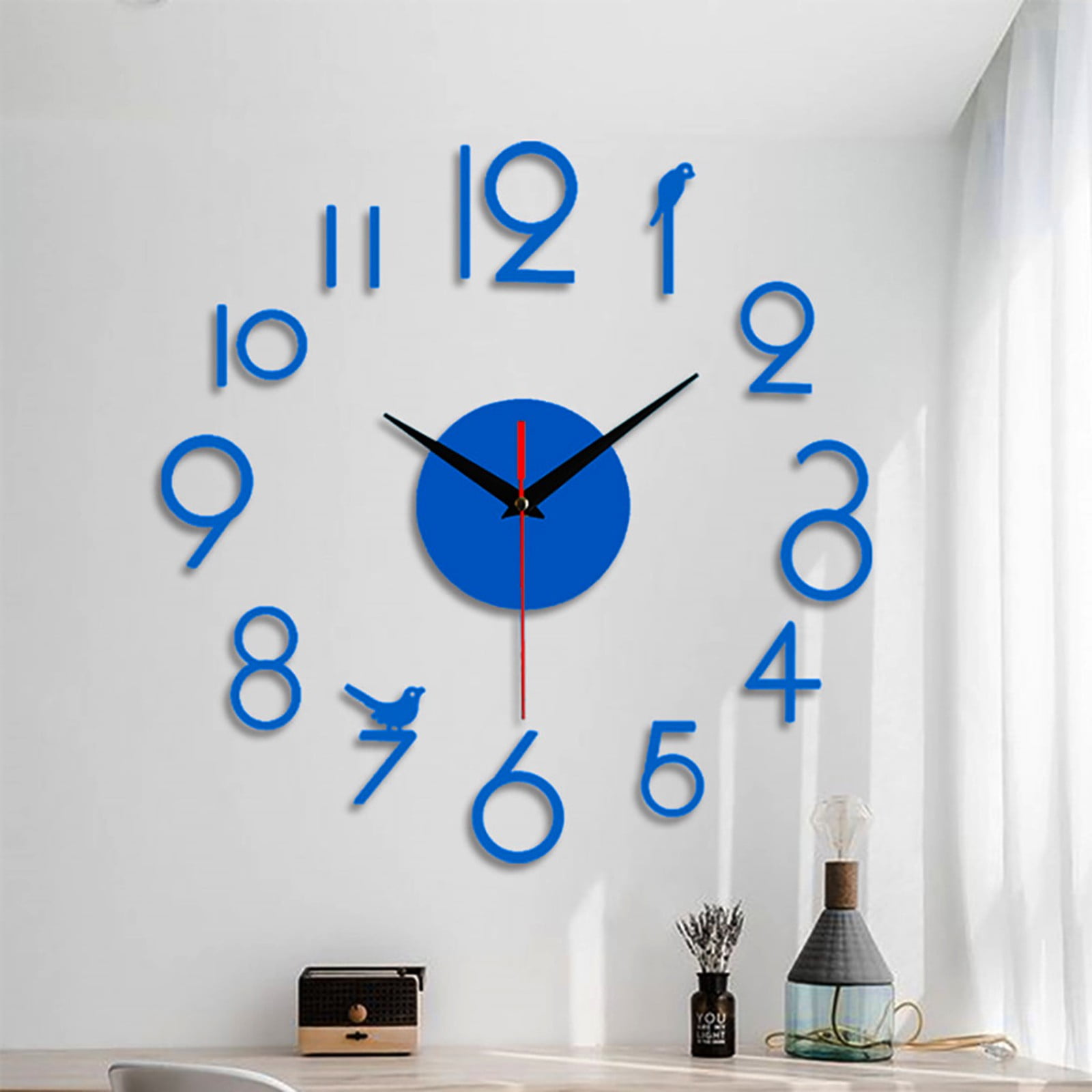 Frameless DIY Wall Mute Clock 3D Sticker Home Battery Operated